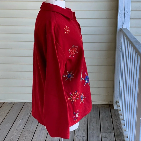 KEREN HART Heavyweight Wool Christmas Jacket Blazer Size L Sequin Embroidered - Picture 3 of 8